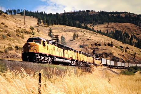 Westbound Union Pacific Railroad freight train in La Grande, Oregon, on July 17, 1974. Photograph by John F. Bjorklund, © 2016, Center for Railroad Photography and Art. Bjorklund-89-10-07