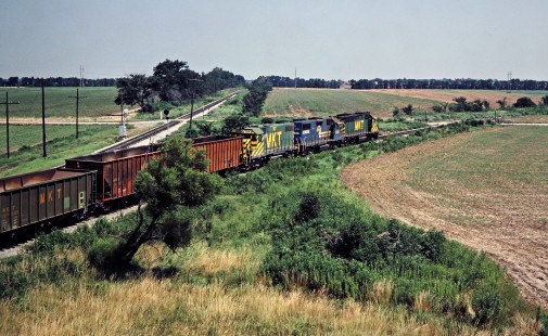 Eastbound Missouri–Kansas–Texas Railroad freight train near Parsons, Kansas, on July 14, 1981. Photograph by John F. Bjorklund, © 2016, Center for Railroad Photography and Art. Bjorklund-70-08-14