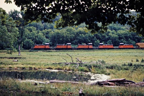 Westbound Milwaukee Road freight train in Harmony, Minnesota, on July 20, 1976. Photograph by John F. Bjorklund, © 2016, Center for Railroad Photography and Art. Bjorklund-65-09-20