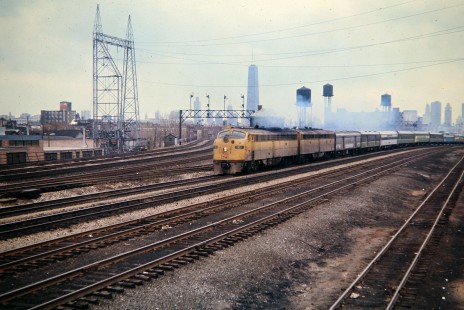 Amtrak passenger train no. 9, the <i>North Coast Hiawatha</i>, with Milwaukee Road lead unit no. 30A at Ashland Avenue in Chicago, Illinois, on April 1, 1972. Photograph by John F. Bjorklund, © 2016, Center for Railroad Photography and Art. Bjorklund-63-08-19