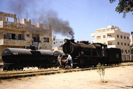 Hedjaz Jordan Railway 2-8-2 steam locomotive no. 71 in Amman, Jordan, on July 15, 1991. Photograph by Fred M. Springer, © 2014, Center for Railroad Photography and Art. Springer-Hedjaz-ZimZam(1)-02-07