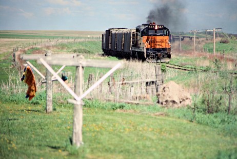 Westbound Milwaukee Road local freight train in Reliance, South Dakota, on May 19, 1978. Photograph by John F. Bjorklund, © 2016, Center for Railroad Photography and Art. Bjorklund-66-18-07