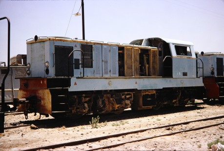 Syrian Railways diesel locomotive in Daraa, Daraa, Syria on July 19, 1991. Photograph by Fred M. Springer, © 2014, Center for Railroad Photography and Art. Springer-Hedjaz-ZimZam(1)-07-23