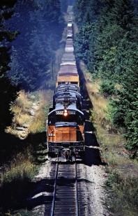 Southbound Milwaukee Road freight train near Frederickson, Washington, on July 16, 1979. Photograph by John F. Bjorklund, © 2016, Center for Railroad Photography and Art. Bjorklund-68-14-03