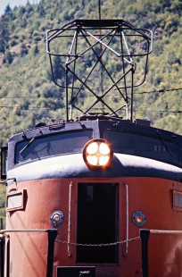 Milwaukee Road "Little Joe" electric locomotive closeup at Avery, Idaho, on July 11, 1973. Photograph by John F. Bjorklund, © 2016, Center for Railroad Photography and Art. Bjorklund-63-27-05