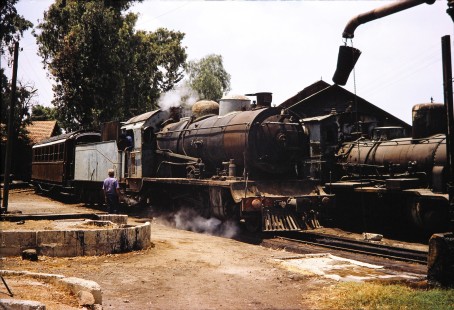Syrian Railways steam locomotive no. 162 in Daraa, Daraa, Syria on July 19, 1991. Photograph by Fred M. Springer, © 2014, Center for Railroad Photography and Art. Springer-Hedjaz-ZimZam(1)-08-35