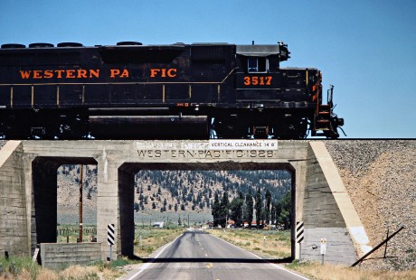 Eastbound Western Pacific Railroad locomotive no. 3517 near Chilcoot, California, on July 22, 1982. Photograph by John F. Bjorklund, © 2016, Center for Railroad Photography and Art. Bjorklund-93-09-11
