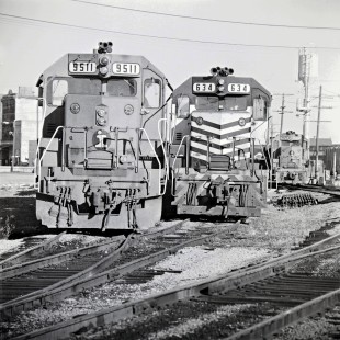 Meridian, Mississippi, lineup of Illinois Central Railroad, Gulf, Mobile and Ohio Railroad, and Illinois Central Gulf Railroad units in May 1975. Photograph by J. Parker Lamb, © 2017, Center for Railroad Photography and Art. Lamb-02-119-10