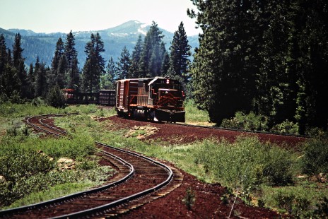 Eastbound McCloud River Railroad freight train near McCloud, California, on June 22, 1984. Photograph by John F. Bjorklund, © 2016, Center for Railroad Photography and Art. Bjorklund-93-14-16