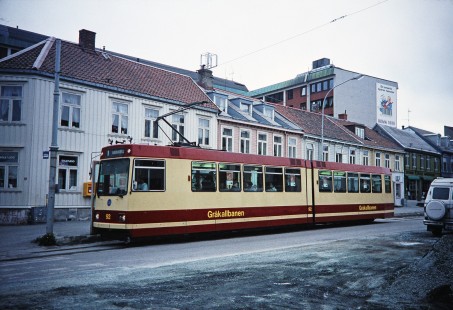 Gråkallen Line tram tram (no. 92) in Trondheim, Sør-Trøndelag, Norway, on June 4, 1996-06-04. Photograph by Fred M. Springer, © 2014, Center for Railroad Photography and Art.  Springer-So.Africa-NOR-SWE-22-18