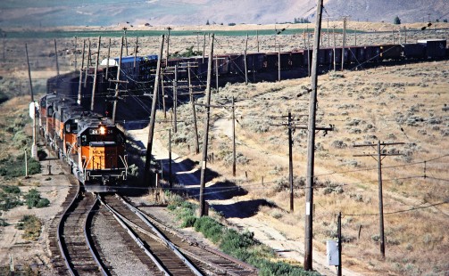 Eastbound Milwaukee Road freight train near Othello, Washington, on July 13, 1979. Photograph by John F. Bjorklund, © 2016, Center for Railroad Photography and Art. Bjorklund-68-06-16