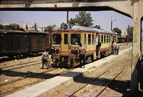Syrian Railways railcar no. R-12 in Daraa, Daraa, Syria on July 21, 1991. Photograph by Fred M. Springer, © 2014, Center for Railroad Photography and Art. Springer-Hedjaz-ZimZam(1)-11-18