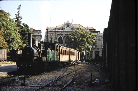 Syrian Railways 2-6-0 steam locomotive no. 130-751 sits at the station in Damascus, Syria on July 20, 1991. Photograph by Fred M. Springer, © 2014, Center for Railroad Photography and Art.Springer-Hedjaz-ZimZam(1)-09-32