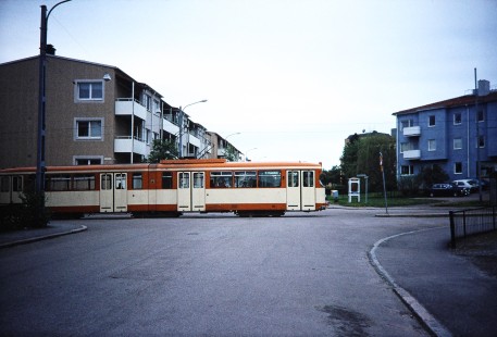 Norrköping tramway network electric tram in Norrköping, Östergötland, Sweden, on May 31, 1996. Photograph by Fred M. Springer, © 2014, Center for Railroad Photography and Art. Springer-So.Africa-NOR-SWE-15-26