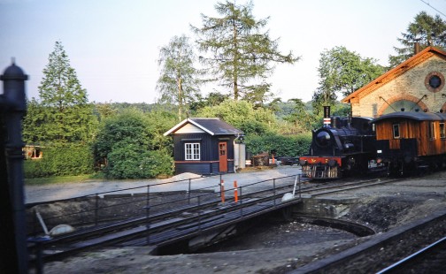 Danish State Railways steam locomotive no. 7 moves to use a turntable at the Rungsted Kyst Station near Copenhagen, Denmark, on June 11, 1989. Photograph by Fred M. Springer, © 2014, Center for Railroad Photography and Art. Springer-Scan-Swiss-York-11-25