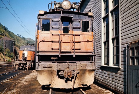 Milwaukee Road electric locomotives at Avery, Idaho, on July 11, 1973. Photograph by John F. Bjorklund, © 2016, Center for Railroad Photography and Art. Bjorklund-63-26-06
