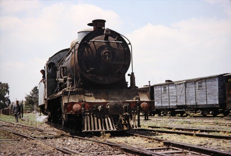 Syrian Railways steam locomotive no. 162 in Daraa, Daraa, Syria on July 19, 1991. Photograph by Fred M. Springer, © 2014, Center for Railroad Photography and Art. Springer-Hedjaz-ZimZam(1)-08-33