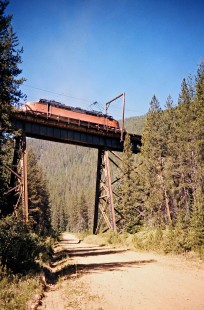 Westbound Milwaukee Road crossing bridge at Saltese, Montana, on July 11, 1973. Photograph by John F. Bjorklund, © 2016, Center for Railroad Photography and Art. Bjorklund-63-24-07