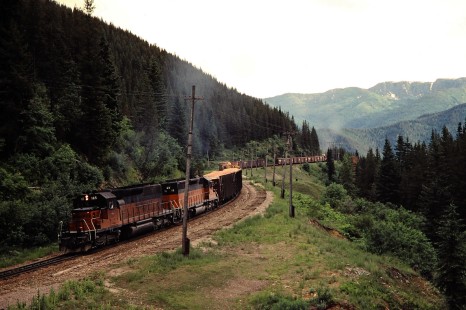 Eastbound Milwaukee Road freight train in Roland, Idaho, on July 11, 1979. Photograph by John F. Bjorklund, © 2016, Center for Railroad Photography and Art. Bjorklund-68-03-19