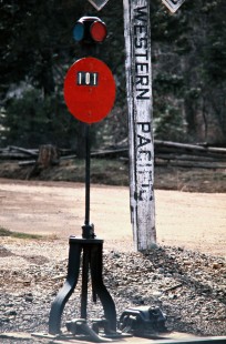 Western Pacific Railroad switch stand at Greenville, California, on April 19, 1975. Photograph by John F. Bjorklund, © 2016, Center for Railroad Photography and Art. Bjorklund-93-02-02