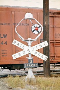 Milwaukee Road crossing at Butte, Montana, on July 21, 1973. Photograph by John F. Bjorklund, © 2016, Center for Railroad Photography and Art. Bjorklund-64-05-19
