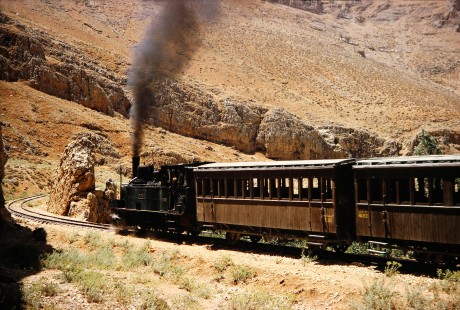 Syrian Railways 2-6-0 steam locomotive no. 130-751 in Damascus, Syria on July 20, 1991. Photograph by Fred M. Springer, © 2014, Center for Railroad Photography and Art. Springer-Hedjaz-ZimZam(1)-09-01