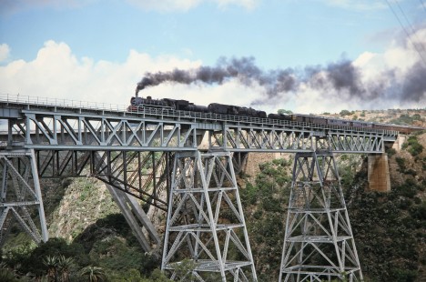 South African Railway steam locomotives no. 2683 and no. 4122 cross the bridge over the Gouritz RIver in Gouritz, Western Cape, South Africa, on March 20, 1995. Photograph by Fred M. Springer, © 2014, Center for Railroad Photography and Art. Springer-So.Africa(1)-11-20