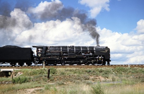 Profile view of South African Railway 4-8-4 steam locomotive no. 3410 or "Paula" in Bloemfontein, Free State, South Africa, on March 30, 1995. Photograph by Fred M. Springer, © 2014, Center for Railroad Photography and Art. Springer-So.Africa-NOR-SWE-01-29