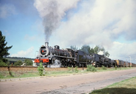South African Railway steam locomotives no. 2683 and no. 4122 in Albertinia, Western Cape, South Africa, on March 20, 1995. Photograph by Fred M. Springer, © 2014, Center for Railroad Photography and Art. Springer-So.Africa(1)-11-27