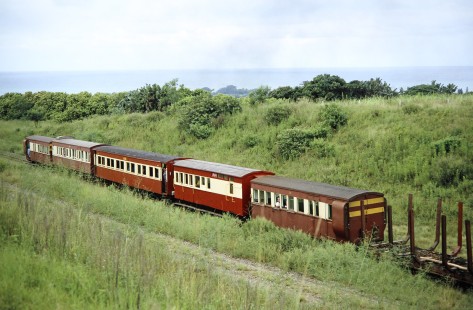 Alfred County Railway passenger cars in Shepstone, Eastern Cape, South Africa, on March 28, 1995. Photograph by Fred M. Springer, © 2014, Center for Railroad Photography and Art. Springer-So.Africa(1)-23-23