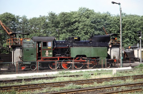Polskie Koleje Państwowe (Polish State Railways) steam locomotive TK148-143 on the service track in Wolsztyn, Greater Poland, Poland, on May 21, 1993. Photograph by Fred M. Springer, © 2014, Center for Railroad Photography and Art. Springer-Europe-03-19