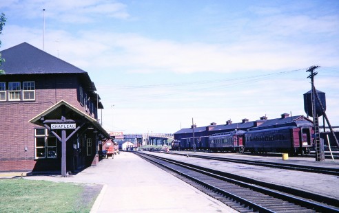 Chapleau Station with Canadian Pacific Railway passenger cars in Chapleau, Ontario, Canada, part of the Agawa Canyon Tour Train, on July 8, 1966. Photograph by Fred M. Springer, © 2014, Center for Railroad Photography and Art. Springer-East2-22-01