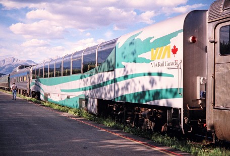 VIA Rail passenger car no. 1722 at station in Jasper, Alberta, Canada, on July 13, 2003. Photograph by Fred M. Springer, © 2014, Center for Railroad Photography and Art. Springer-Canada-NZ(1)-10-28