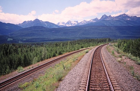Canadian National Railway tracks between McBride and Jasper near the border of British Columbia/Alberta, Canada, on July 17, 2003. Photograph by Fred M. Springer, © 2014, Center for Railroad Photography and Art. Springer-Canada-NZ(1)-14-26