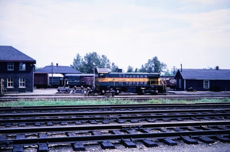 Ontario Northland Railway diesel locomotive no. 1201 in Englehart, Ontario, Canada, on July 12, 1966. Photograph by Fred M. Springer, © 2014, Center for Railroad Photography and Art. Springer-East2-23-08