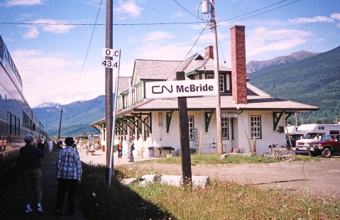 Canadian National Railways McBride Depot in McBride, British Columbia, Canada, on July 13, 2003. Photograph by Fred M. Springer, © 2014, Center for Railroad Photography and Art. Springer-Canada-NZ(1)-10-24