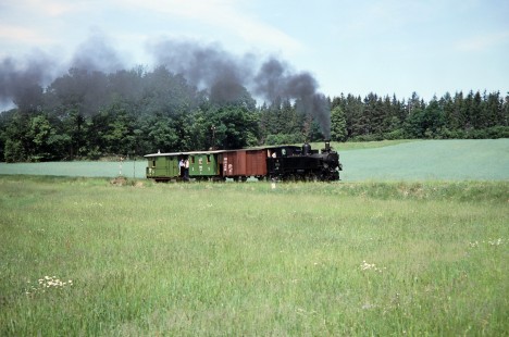 Československé Státní Dráhy (Czech Railways) steam locomotive no. U47-001 and train in the Czech Republic on May 30, 1993. Photograph by Fred M. Springer, © 2014, Center for Railroad Photography and Art. Springer-Europe-16-39