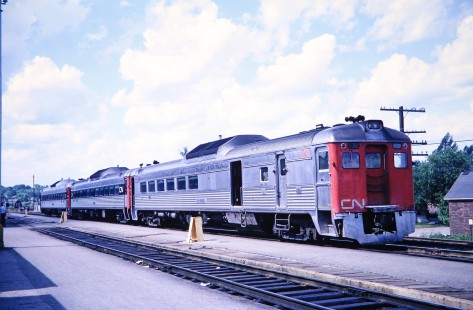 Canadian National rail diesel car no. D-302 at station in North Bay, Ontario, Canada, on July 10, 1966. Photograph by Fred M. Springer, © 2014, Center for Railroad Photography and Art. Springer-East2-24-36