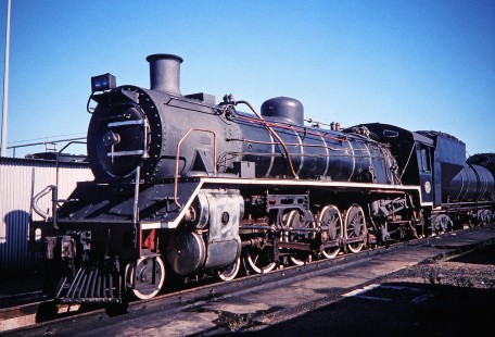 South African Railway 4-8-2 steam locomotive no. 2683 in Voorbaai, Western Cape, South Africa, on March 21, 1995. Photograph by Fred M. Springer, © 2014, Center for Railroad Photography and Art. Springer-So.Africa(1)-14-23