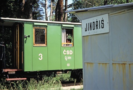 A close-up of a Československé Státní Dráhy (Czech Railways) passenger car at Jindris, Czech Republic, on May 30, 1993. Photograph by Fred M. Springer, © 2014, Center for Railroad Photography and Art. Springer-Europe-15-13