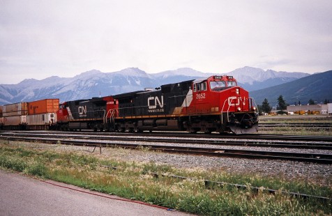 Canadian National Railway diesel locomotives nos. 2652 and 2589 in Jasper, Alberta, Canada, on July 19, 2003. Photograph by Fred M. Springer, © 2014, Center for Railroad Photography and Art. Springer-Canada-NZ(1)-15-16