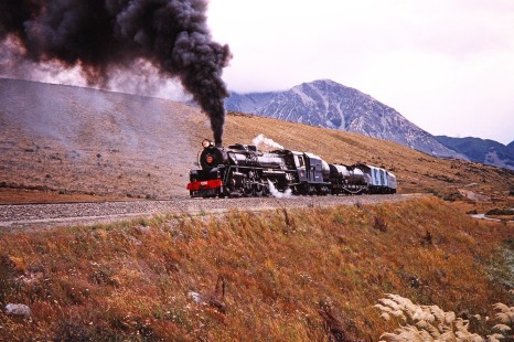 New Zealand Railway steam locomotive no. 1236 maneuvers through Arthur's Pass Village in Canterbury, New Zealand, on January 11, 2006. Photograph by Fred M. Springer, © 2014, Center for Railroad Photography and Art. Springer-Alaska-NZ-19-01