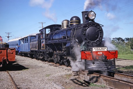 Weka Pass Express Railway steam locomotive no. 428 in Waipara, North Canterbury, New Zealand, on January 16, 1994. Photograph by Fred M. Springer, © 2014, Center for Railroad Photography and Art. Springer-NZ(1)-10-08