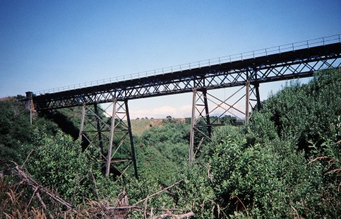 A close-up of the Makotuku Viaduct bridge in Makotuku, Manawatu-Wanganui, New Zealand, on January 2, 1996. Photograph by Fred M. Springer, © 2014, Center for Railroad Photography and Art. Springer-NZ(2)-04-30