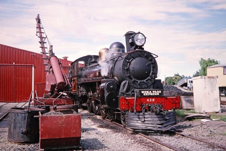 Weka Pass Express Railway steam locomotive no. 428 sits outside the enginehouse in Christchurch, Canterbury, New Zealand, on January 2, 2006. Photograph by Fred M. Springer, © 2014, Center for Railroad Photography and Art. Springer-Alaska-NZ-15-33