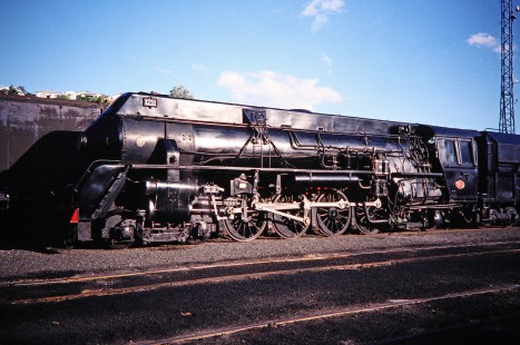 Glenbrook Vintage Railway 4-8-2 steam locomotive no. 1211 or "Gloria" sits in the sun in Napier, Hawke's Bay, New Zealand, on December 29, 1995. Photograph by Fred M. Springer, © 2014, Center for Railroad Photography and Art. Springer-NZ(2)-01-15