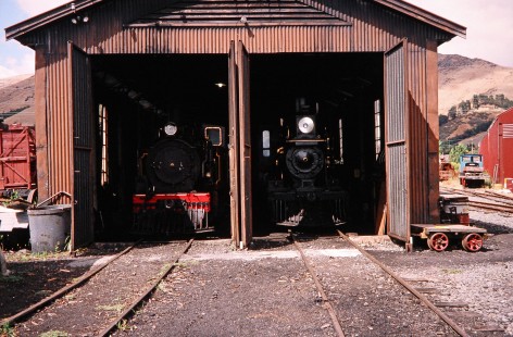 A dual train shed holds two steam locomotives in Christchurch, Marlborough/Canterbury, New Zealand on January 20, 2004. Photograph by Fred M. Springer, © 2014, Center for Railroad Photography and Art. Springer-Australia-NZ(2)-20-06