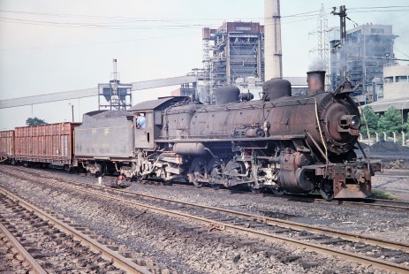 Rede Ferroviária Federal S.A. 2-10-2 steam locomotive halts on the track at the Tubarao Power Plant in Tubarao, Santa Catarina, Brazil, on October 30, 1990. Photograph by Fred M. Springer, © 2014, Center for Railroad Photography and Art. Springer-PA-BR-SOAM-ME-ARG2-06-36