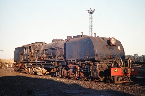 National Railways of Zimbabwe Garratt steam locomotive no. 504 at the yard in Bulawayo, Zimbabwe, on August 1, 1991. Photograph by Fred M. Springer, © 2014, Center for Railroad Photography and Art. Springer-Hedjaz-ZimZam(1)-17-01