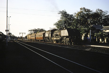 A National Railways of Zimbabwe Garratt steam locomotive at Victoria Falls, Zimbabwe, on August 8, 1991. Photograph by Fred M. Springer, © 2014, Center for Railroad Photography and Art. Springer-ZimZam(2)-Swiss-20-11